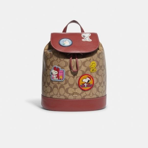 Coach X Peanuts Dempsey Drawstring Backpack In Signature Canvas W Patches CE853 - Picture 1 of 5